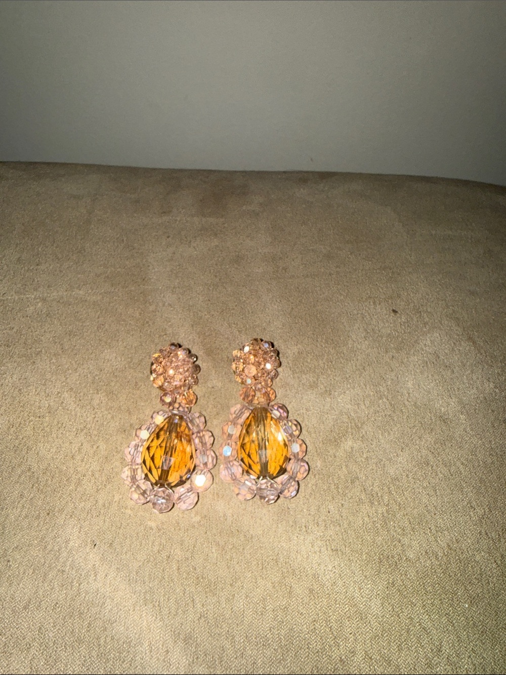 Zara Pink and Amber Crystal Teardrop Earrings
